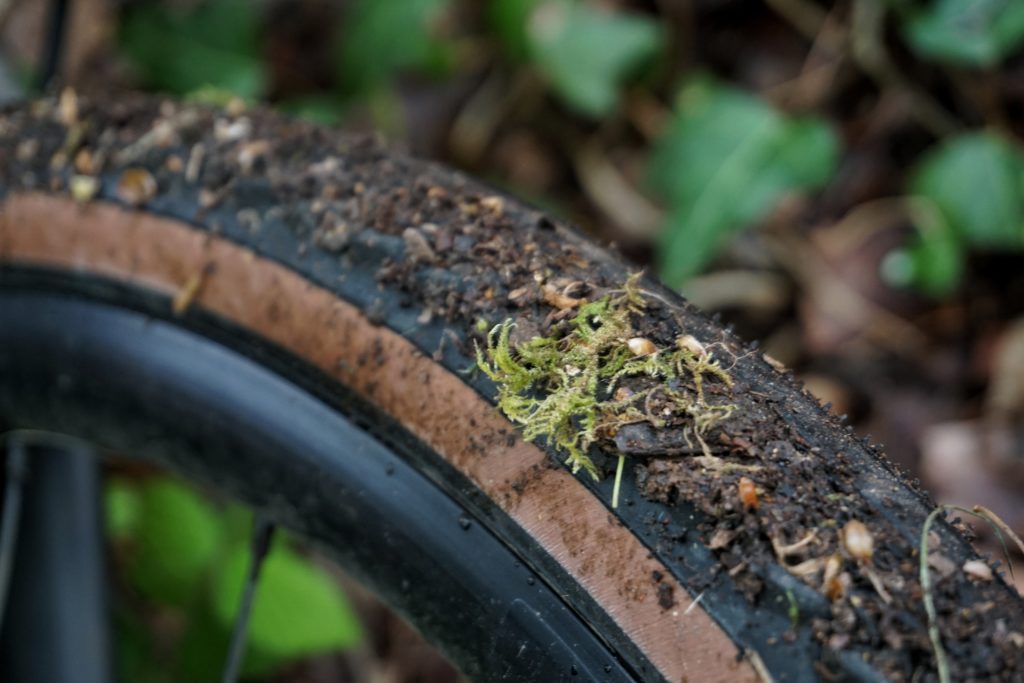Mud covered gravel tyre