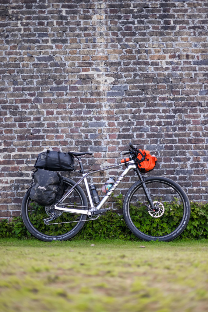 The Restrap Bar Pack On a hardtail mountain bike in full touring mode