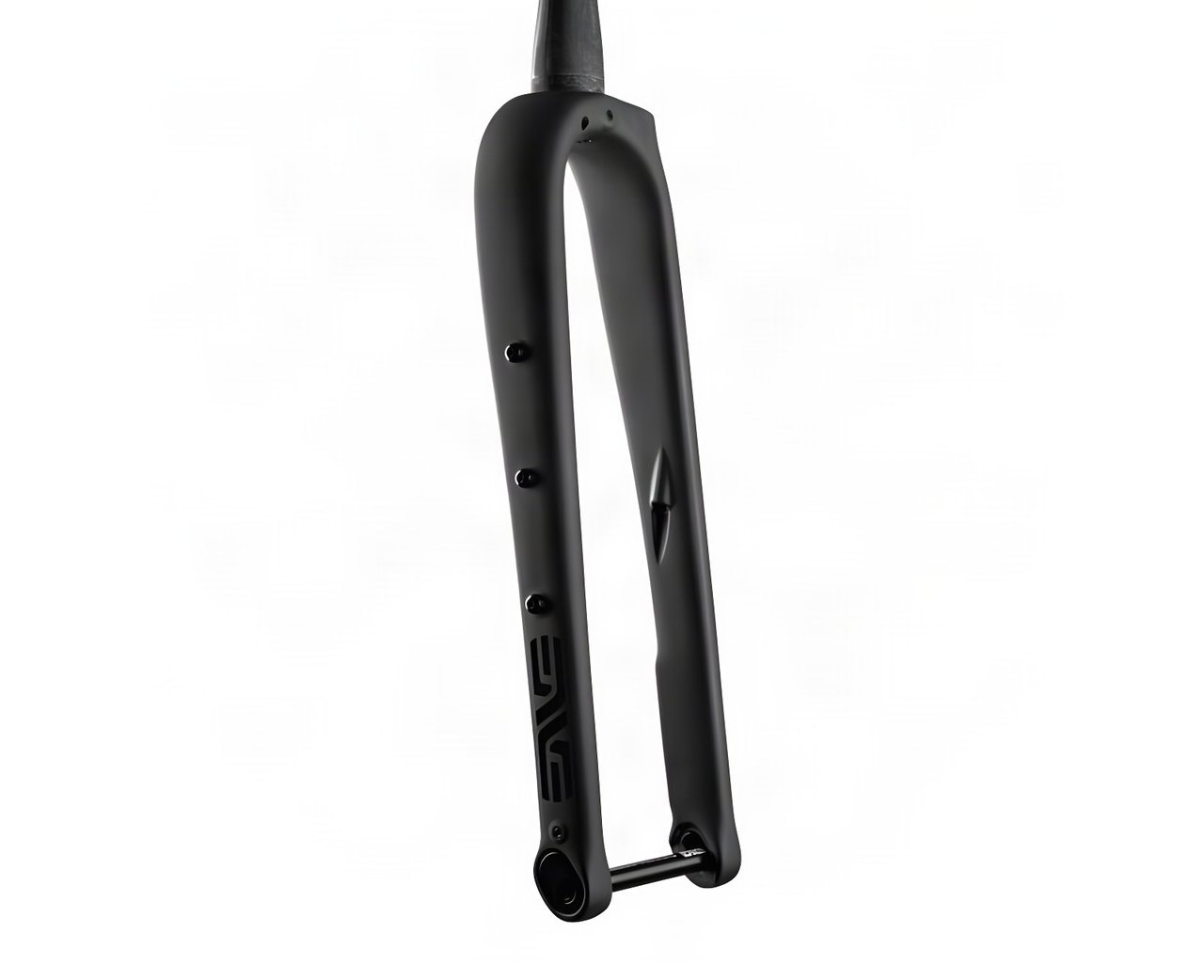 ENVE Adventure Fork in matt black carbon on white, with three-pack mounts on the leg and axle.