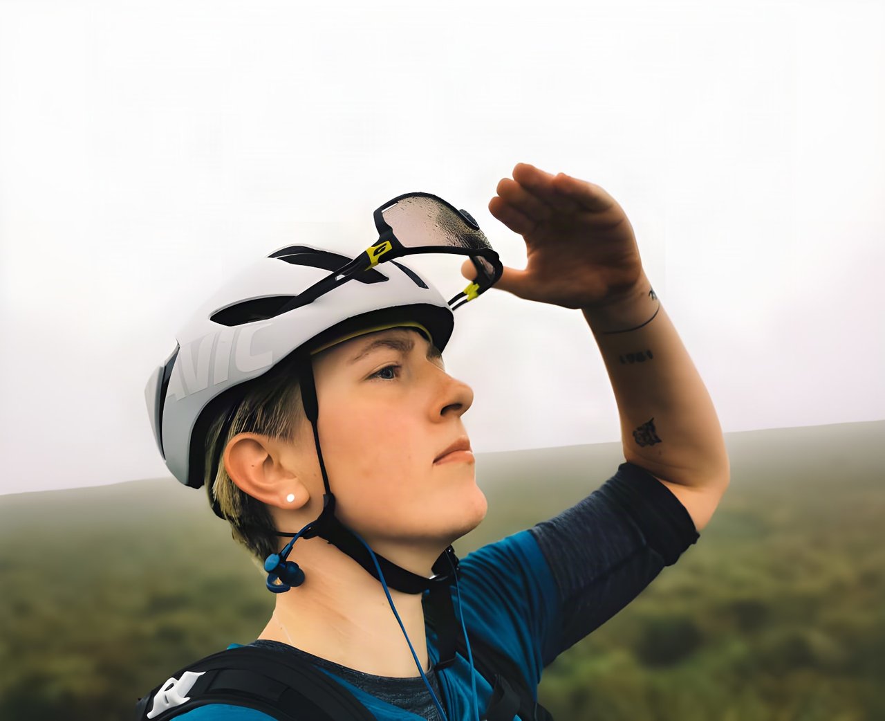 Molly Weaver shades her eyes in the mist on the Unfinished Business ride along the GB Divide route.