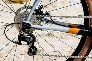 Bombtrack Audax rear drivetrain with Shimano 105 rear derailleur, cassette and chain.