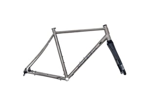 Kinesis GTD titanium frameset with black carbon Tracer Disc fork, side view on white.