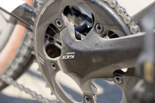 Shimano 105 crankset close up with the SRAM Rival 46t chainring fitted.