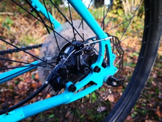 Rear ProMax 300 mechanical disc brake caliper mounted on the Surly Bridge Club's dropout.