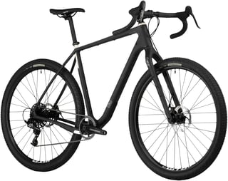 Salsa Cutthroat Apex 1 in matt black with cream detailing, front three-quarter view.