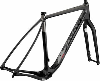 Three-quarter view of the black Cutthroat carbon frameset showing its many bottle and accessory mounts.