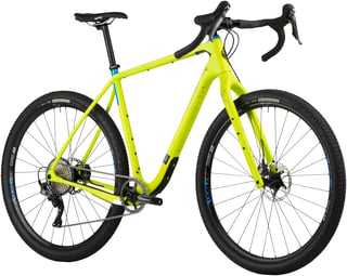Yellow Salsa Cutthroat GRX 810 1x with single chainring and Teravail Sparwood tyres, three-quarter view.