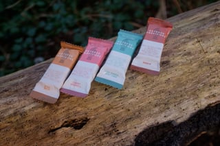 Four Outdoor Provisions natural energy bars in flavours Bara Brith, Cherry Bakewell, Choc Kendal Mint Cake and Parkin.