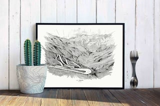 Framed black-and-white pen drawing of the Stelvio Pass hairpin bends, from Stef's Prints on Etsy.
