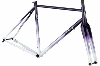 Purple fade All-City Cosmic Stallion frameset with steel frame and Columbus Futura Cross fork on white.