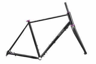 Black Fairlight Secan frameset with purple Hope parts, side profile.