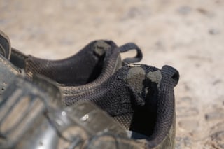 Worn heel lining of a Fizik Terra X5 shoe with the inner padding disintegrating.