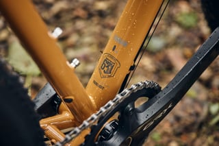 Reynolds 631 badge and Faran name on the seat tube of the Winter Bracken Fairlight frame, above a Shimano GRX chainset.