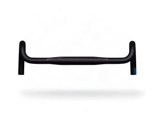PRO LT Gravel Alloy handlebar head-on, its shallow drops curving towards the camera, blue mark on one end.