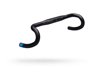 PRO LT Gravel Alloy handlebar in black with a blue brand mark on one bar end, three-quarter view.