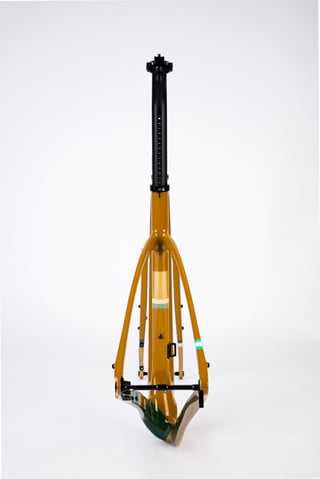 Rear view of the Chapter2 AO Rangipo frame, showing the asymmetric rear triangle and seatpost.