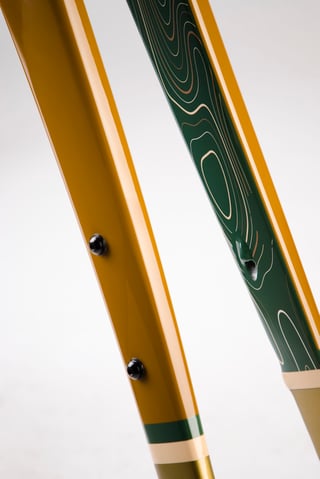 Chapter2 AO Rangipo fork blades, with a green topographic contour pattern on the inside of one leg.