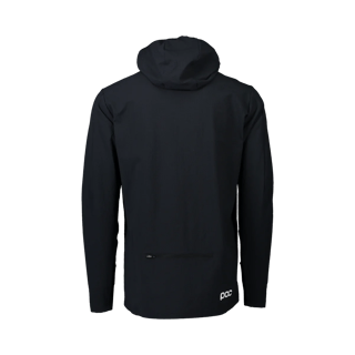 POC Mantle thermal hoodie in black, rear view, with hood, zipped back pocket and logo.