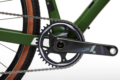 SRAM Force 1 crankset with a single chainring on the green Kona Libre DL.