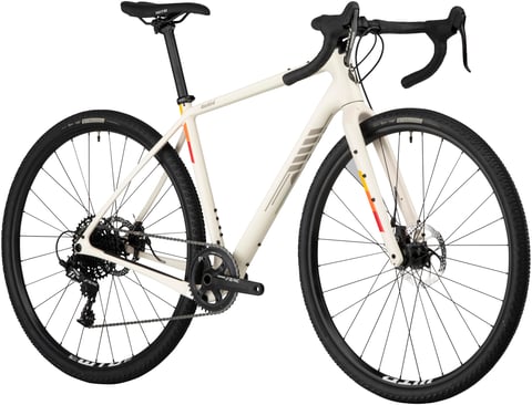 White Salsa Warbird Apex 1 from the front three-quarter view, with SRAM Apex shifters and 1x chainring.