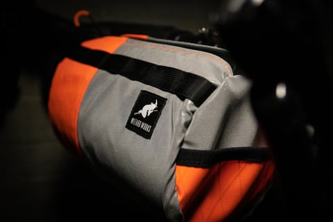 Wizard Works Wiz Viz Lil Presto! bar bag in reflective grey and fluro orange, one of the giveaway prizes.