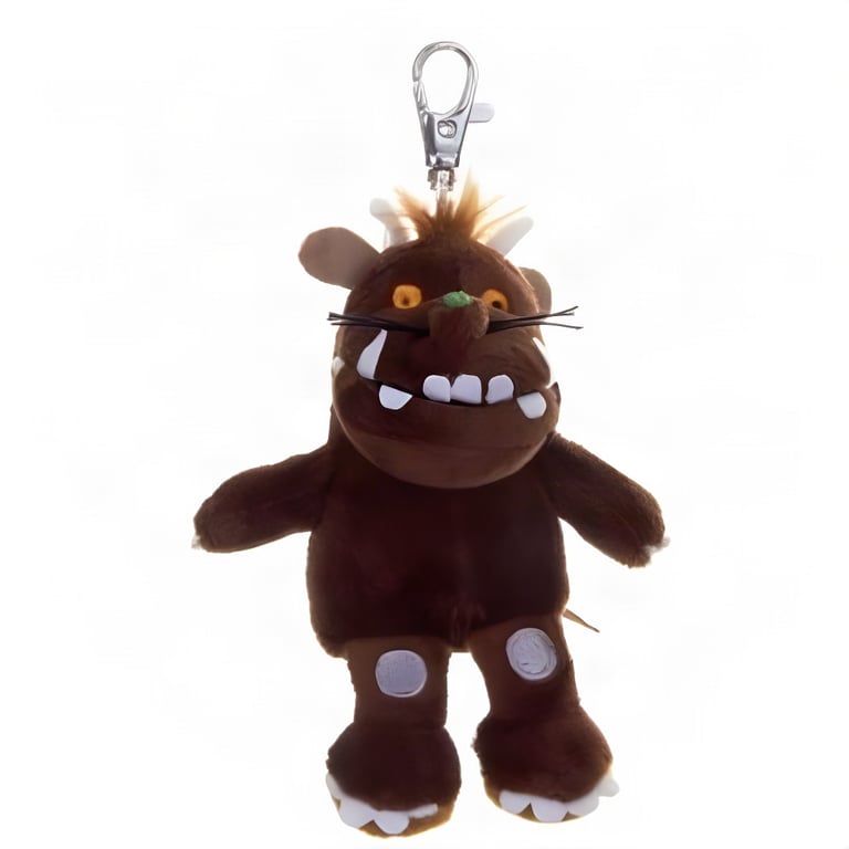 Gruffalo soft-toy keyring on a white background, the author's bear deterrent for the Tour Divide.
