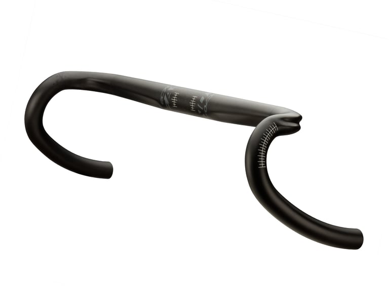 Easton EC70 AX carbon gravel handlebar in black on white, three-quarter view showing the wide flare.