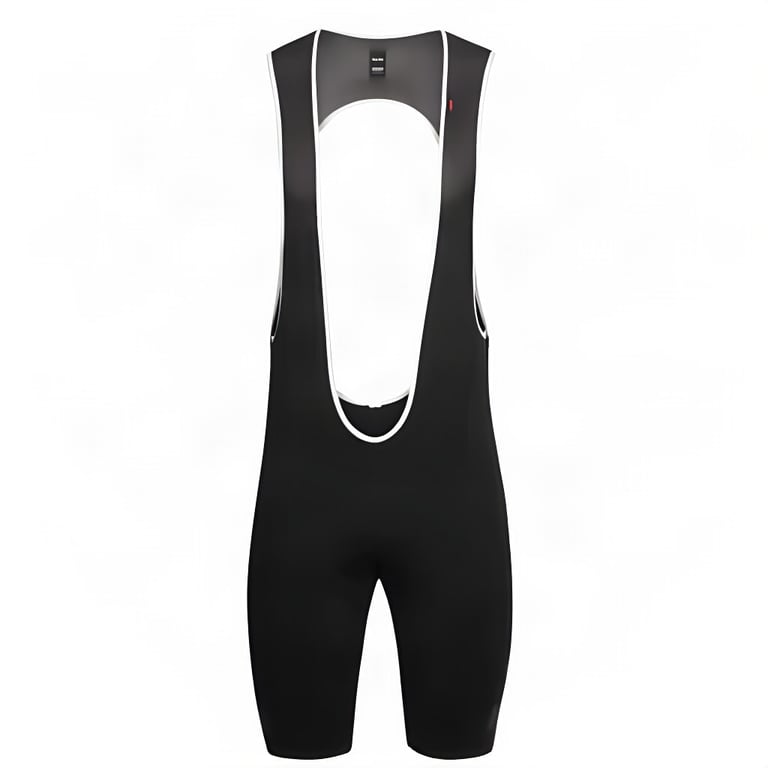 Rapha Brevet bib shorts in black with white trim, front view on a white background.