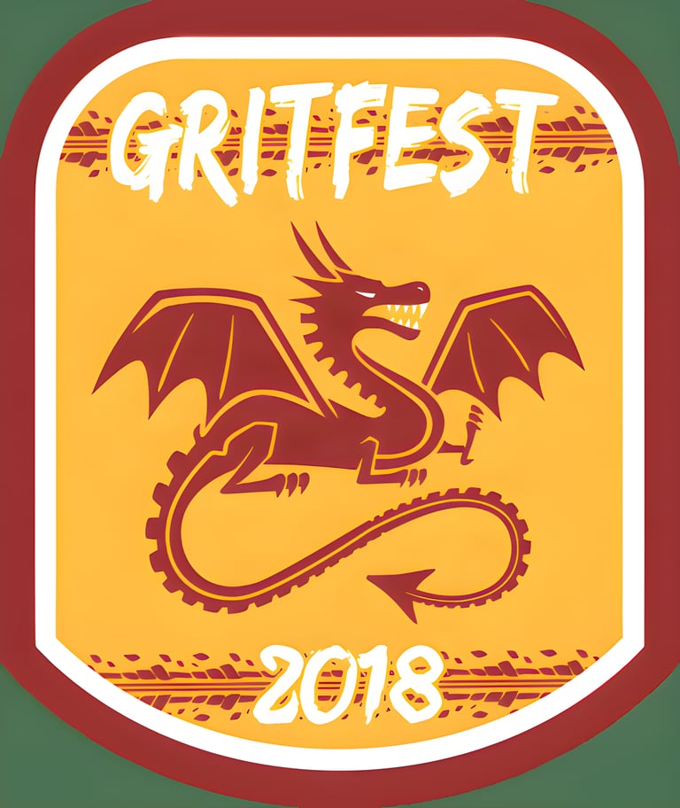 Gritfest 2018 logo, a red dragon on an orange shield.