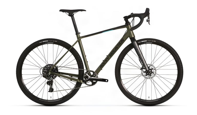 Rocky Mountain Solo 70 in olive green, side view, with SRAM Force1 single-ring drivetrain and disc brakes.