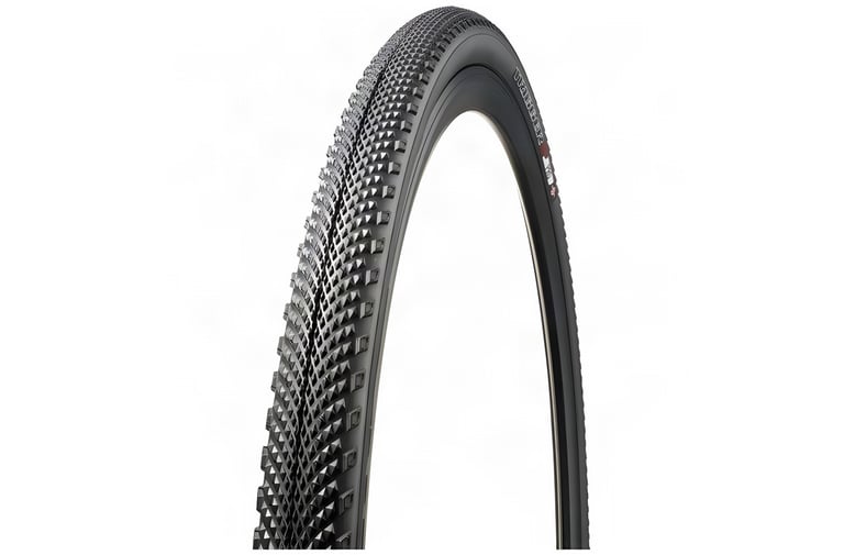 Specialized Trigger Pro 38c tyre in black on a white background, showing the tightly packed file tread.