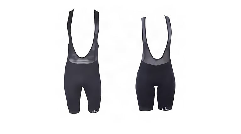 Galibier Peloton Lightweight bib shorts in black with mesh straps, two cuts shown side by side on white.