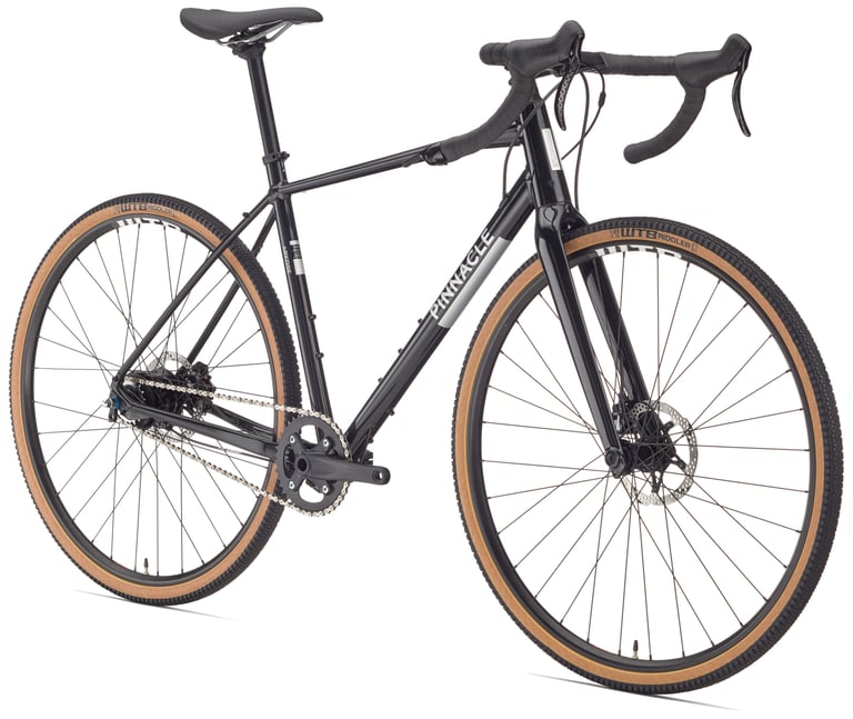 Pinnacle Arkose Alfine 8 in black with a Shimano Alfine hub gear, single chainring and tan wall tyres.