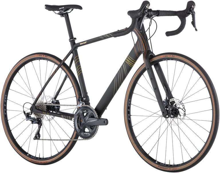 Black Salsa Warroad Carbon with Shimano Ultegra double chainset and 700c tyres, front three-quarter view.