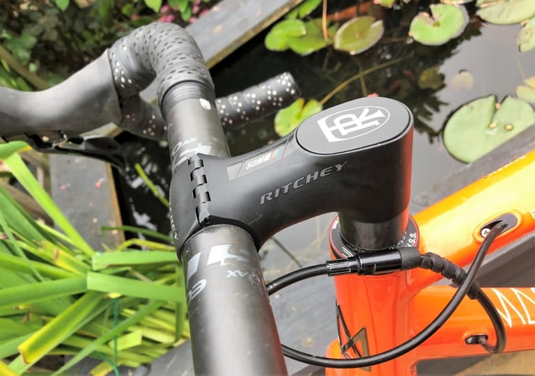 Ritchey WCS Chicane stem with its magnetic top cap in place, fitted to an orange Mason Bokeh.