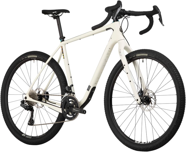 White Salsa Cutthroat 2020 with Shimano GRX 810 Di2, Teravail Sparwood tyres and WTB saddle, studio shot.