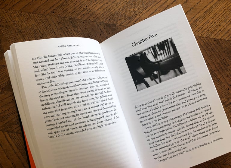 Open page spread of Emily Chappell's Where There's a Will at the start of Chapter Five, with a black and white photo.