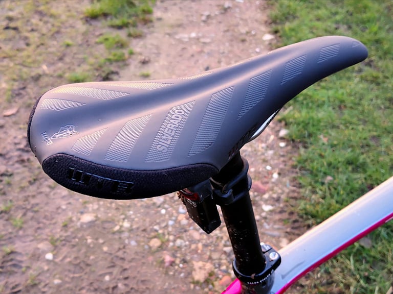 WTB Silverado Titanium saddle on the Salsa Cutthroat's seatpost, with the Silverado name moulded into the top.