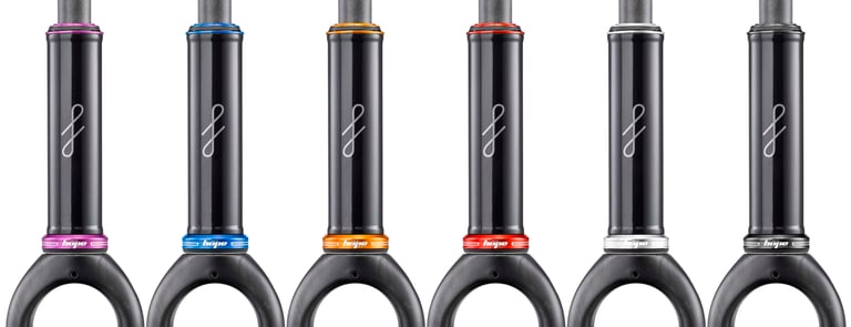 Six Hope headset colours on the Fairlight Secan head tube: purple, blue, orange, red, silver and black.