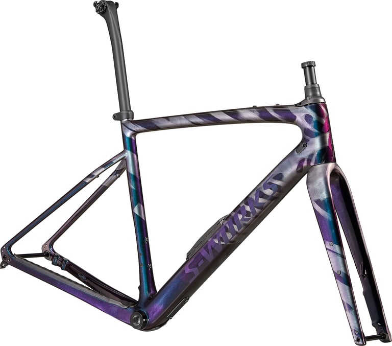 Specialized Diverge S-Works frameset in oil-slick colour-shift paint with matching fork and seatpost.