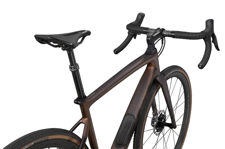 Specialized Diverge S-Works with X-Fusion Manic dropper seatpost, showing the SWAT door on the downtube.