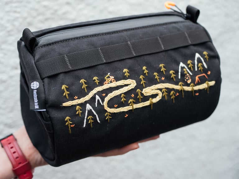 Limited-edition Wizard Works Lil Presto! barrel bag, hand embroidered, with a Handmade in UK label.