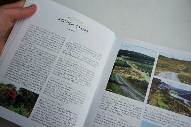 Lost Lanes North page headed 'Best for rough stuff' listing gravel routes beside photos of unsurfaced tracks.