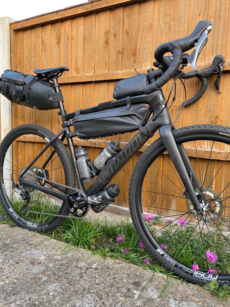 Specialized Diverge with GRX 1x drivetrain, frame bags and DT Swiss wheels, set up for the Great British Escapade.