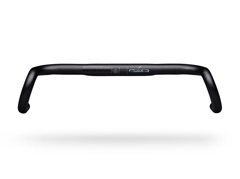 PRO Discover Alloy 20 gravel handlebar in black with 20 degree flared drops, front view.