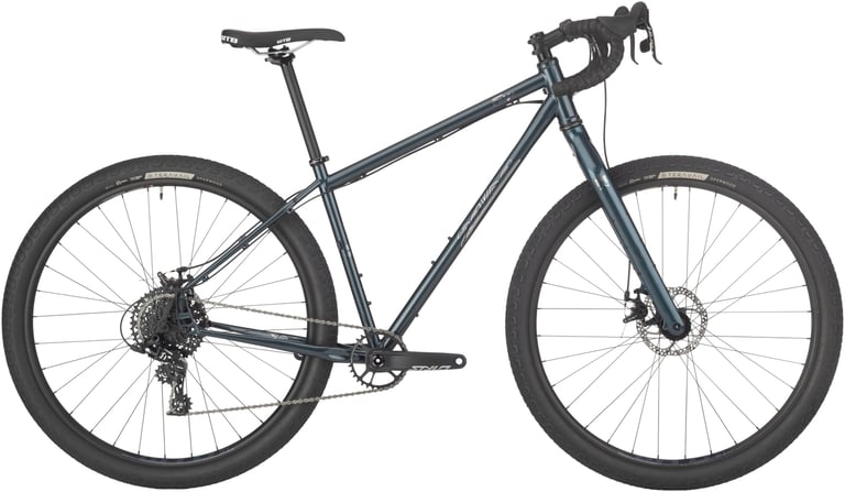 Salsa Fargo Apex 1 in dark blue-green, side view on white, with Teravail Sparwood 29in tyres and a 1x drivetrain.