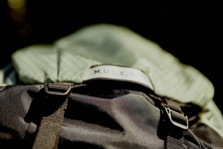 Camelbak Mule Pro lower stuff pouch with buckled straps and the Mule Pro label above.