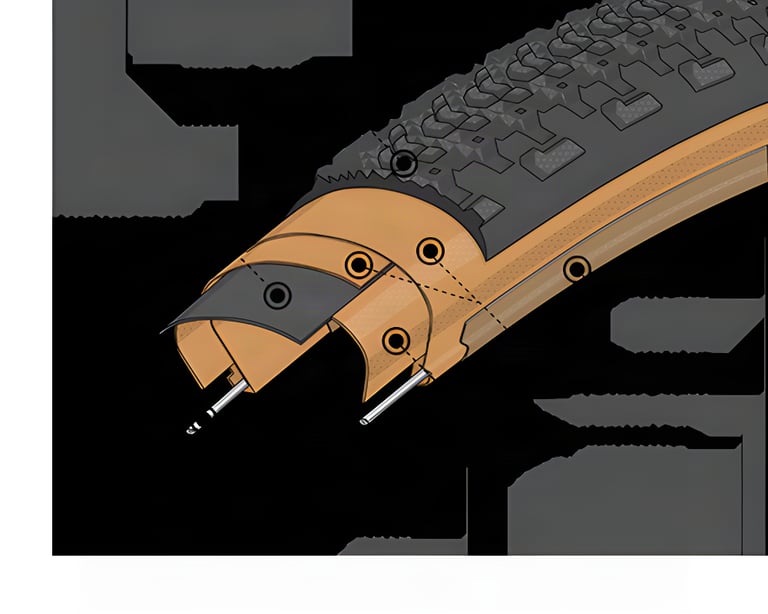 Cutaway illustration of the Teravail Sparwood Durable casing, showing its puncture protection and sidewall layers.