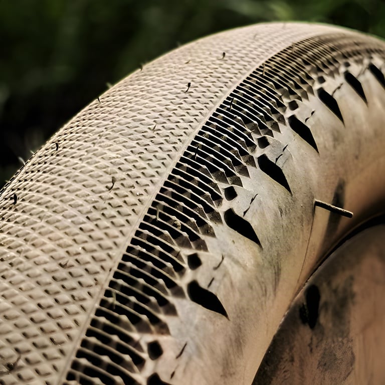 Maxxis Receptor tyre's fine diamond rolling surface giving way to angled shoulder knobs and the sidewall.
