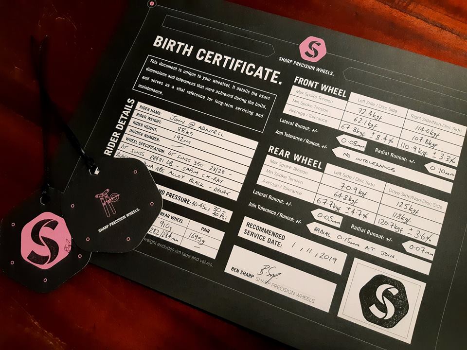 Sharp Precision Wheels birth certificate